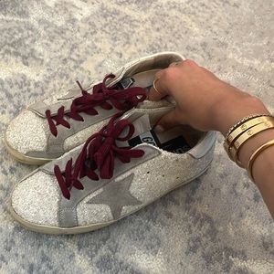 White glitter golden goose sneakers!